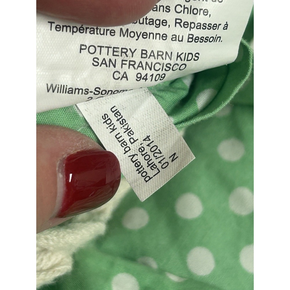 Pottery Barn Kids Twin Duvet Cover Organic Cotton Apple Green White Polka Dot - Picture 6 of 12